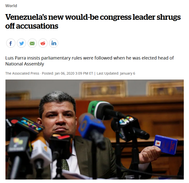 CBC: Venezuela's new would-be congress leader shrugs off accusations