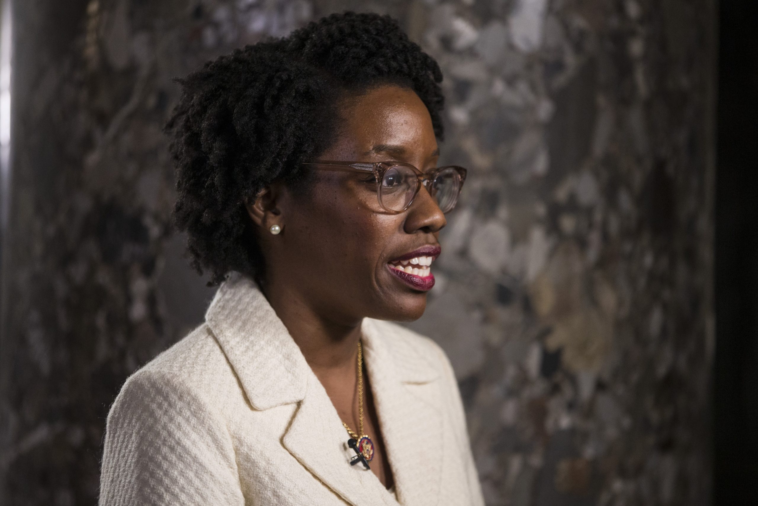 WASHINGTON, DC - FEBRUARY 05: Rep. Lauren Underwood (D-IL) speaks to members of the press ahead of the State of the Union address in the chamber of the U.S. House of Representatives at the U.S. Capitol Building on February 5, 2019 in Washington, DC. President Trump's second State of the Union address was postponed one week due to the partial government shutdown.  (Photo by Zach Gibson/Getty Images)