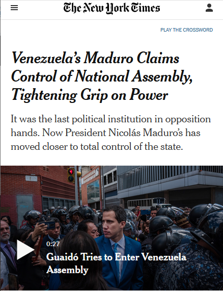 NYT: Venezuela’s Maduro Claims Control of National Assembly, Tightening Grip on Power 