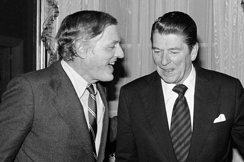 **FILE**William F. Buckley Jr. left, talks with former California Gov. Ronald Reagan at the South Carolina Governor's Mansion in Columbia S.C., on Jan. 13,1978, after the two debated the Panama Canal Treaty. Buckley Jr., the erudite Ivy Leaguer and conservative herald who showered huge and scornful words on liberalism as he observed, abetted and cheered on the right's post-World War II rise from the fringes to the White House, died Wednesday,Feb.27, 2008. He was 82.(AP Photo/Lou Krasky)