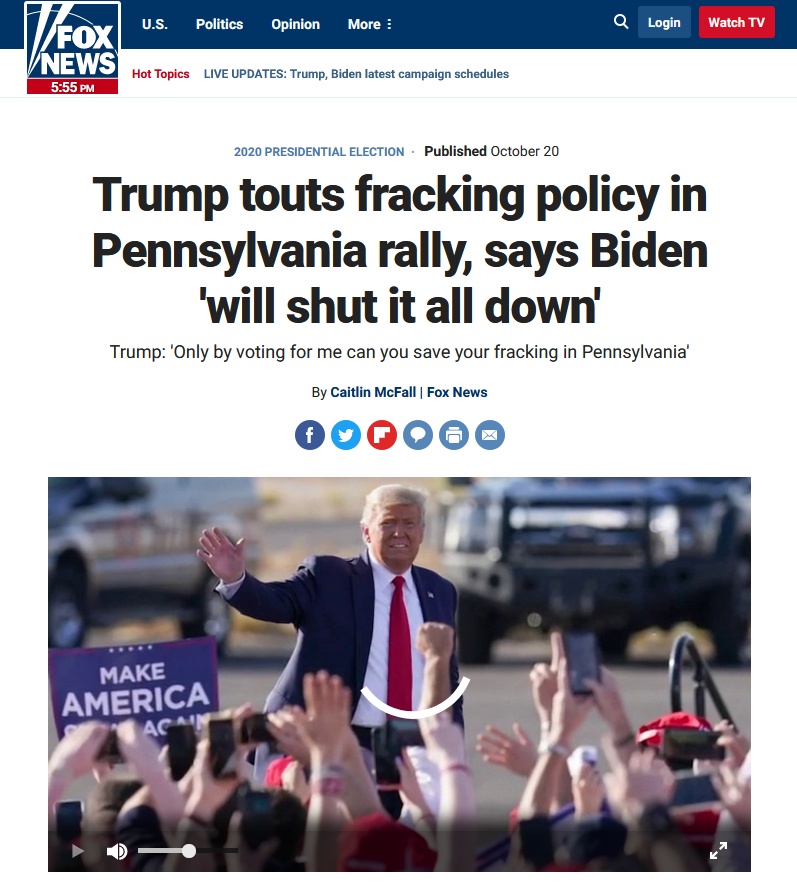 Fox News: Trump touts fracking policy in Pennsylvania rally, says Biden 'will shut it all down'