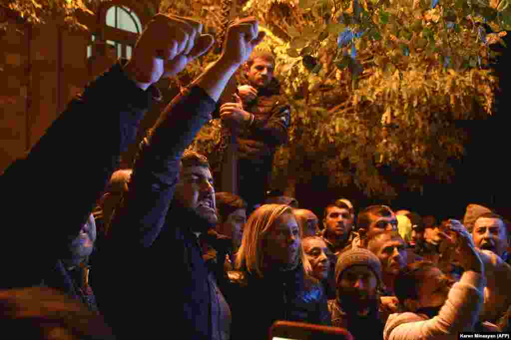 Angry crowds on Republic Square in the Armenian capital chanted &quot;Karabakh&quot; in the early hours of the morning before storming government buildings.&nbsp;