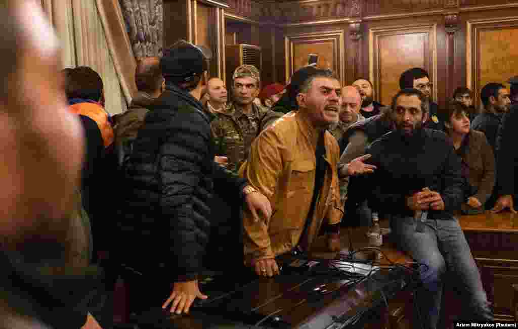 Protesters stormed inside of the government headquarters.&nbsp;Prime Minister Nikol Pashinian appeared to blame the country's previous government for the situation, saying&nbsp;&quot;We must prepare for revenge. We haven&rsquo;t dealt properly with the corrupt, oligarchic scoundrels, those who robbed this country, stole soldiers&rsquo; food, stole soldiers' weapons...&quot;
