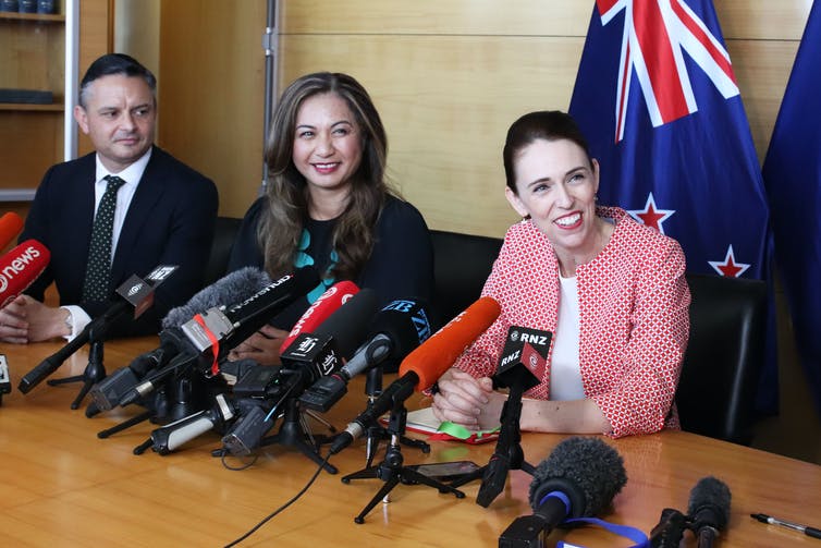 Jacinda Ardern with Green Party co-leaders