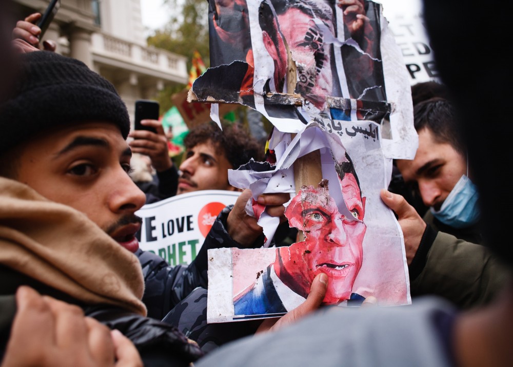 Demonstration Of Muslim Outside French Embassy In London