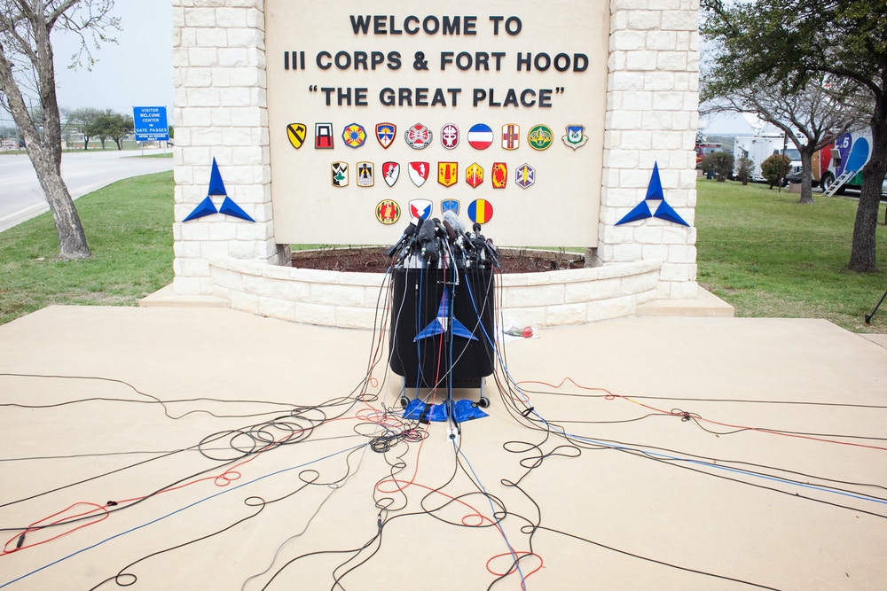 FORT HOOD, TX - APRIL 03:  Press gather at Ft. Hood Military Base to hear General Mark Milley, III Corps and Fort Hood Commanding General, give another conference on April 3, 2014 in Fort Hood, Texas. The investigation continues into why Lopez did the shooting on the base. (Photo by Drew Anthony Smith/Getty Images)