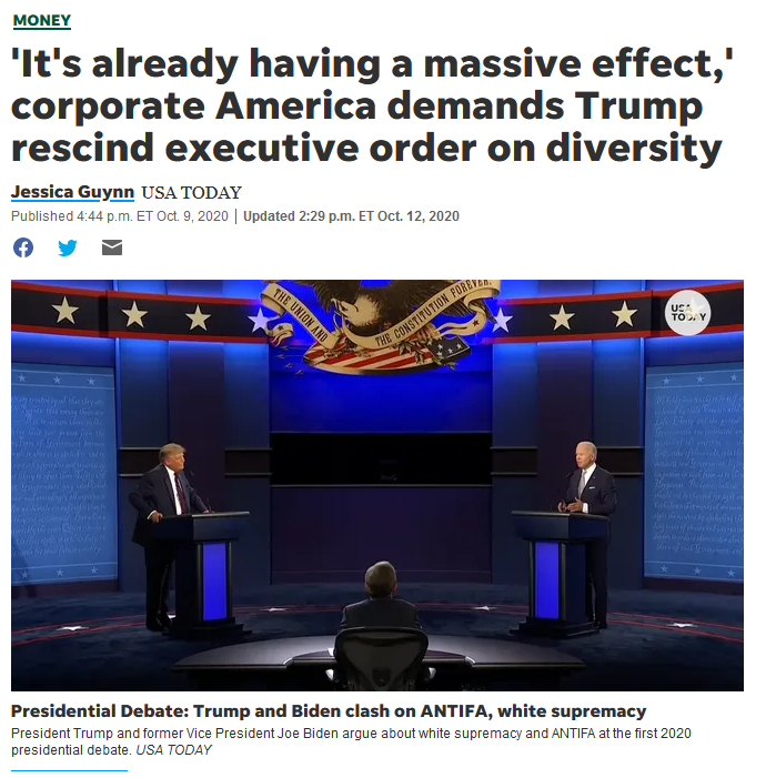 USA Today: 'It's already having a massive effect,' corporate America demands Trump rescind executive order on diversity