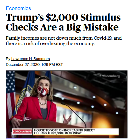Bloomberg: Trump's $2,000 Stimulus Checks Are a Big Mistake