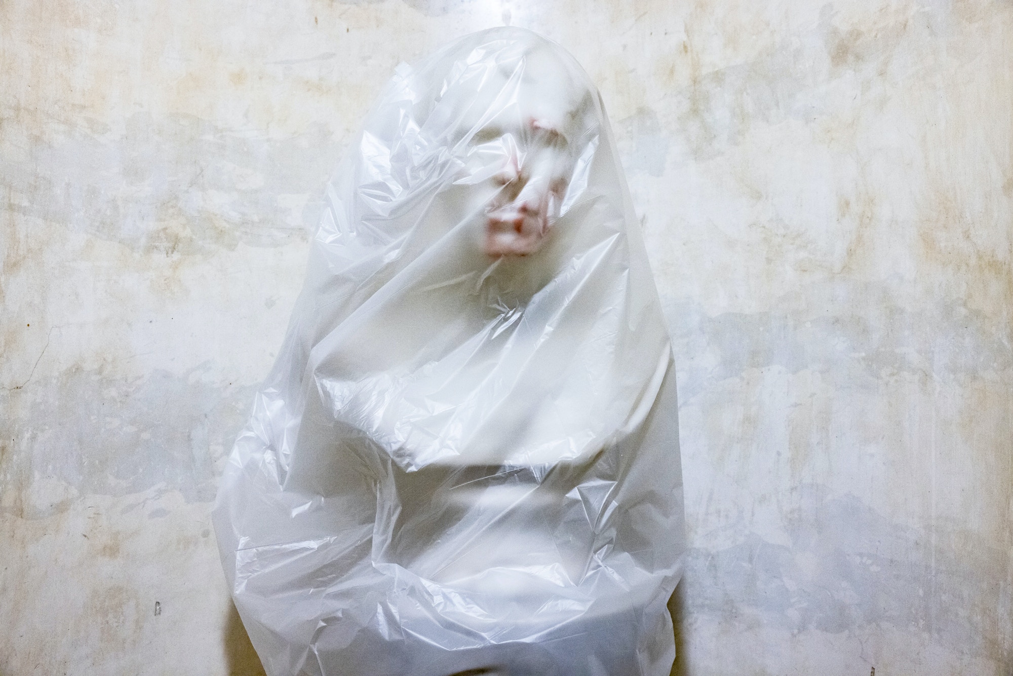 The bust of U.S. President Zachary Taylor is covered with plastic after blood was smeared on it when a pro-Trump mob broke into the U.S. Capitol building on January 7, 2021 in Washington, DC.