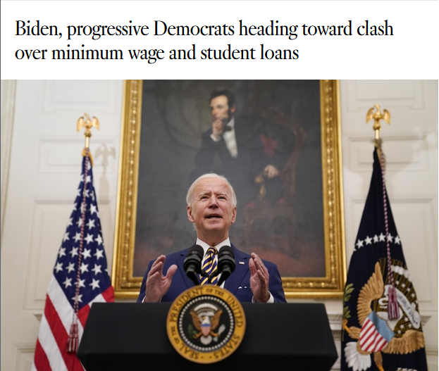 LA Times: Biden, progressive Democrats heading toward clash over minimum wage and student loans