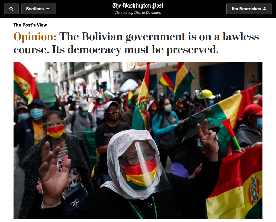 WaPo: The Bolivian government is on a lawless course. Its democracy must be preserved.