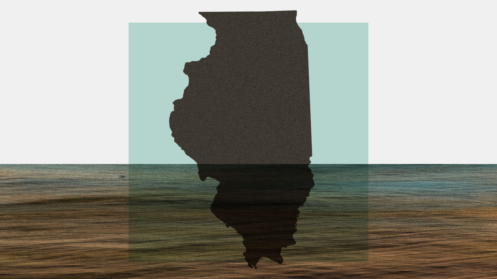 Silhouette of Illinois state with floodwater covering it halfway
