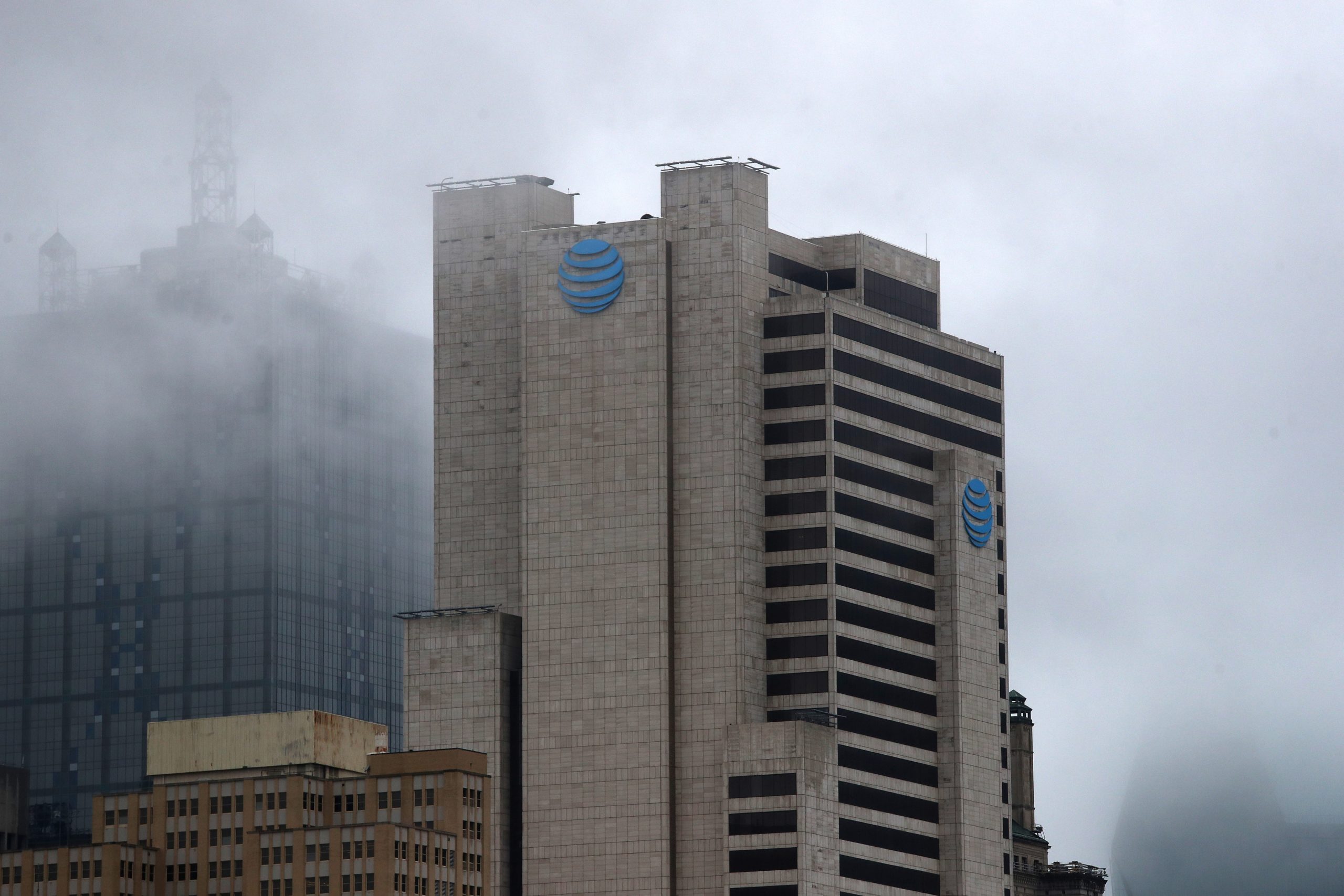 DALLAS, TEXAS - MARCH 13:  An exterior view of AT&T corporate headquarters on March 13, 2020 in Dallas, Texas.  AT&T is allowing employees to work remotely from home if they have the ability to do so, as a safety measure due to COVID-19. (Photo by Ronald Martinez/Getty Images)