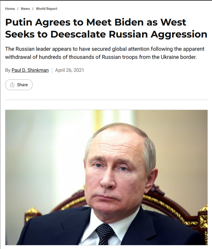 US News: Putin Agrees to Meet Biden as West Seeks to Deescalate Russian Aggression